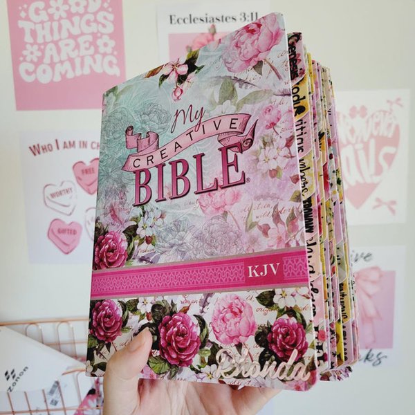 Personalized Pink Floral KJV Bible Hardcover Collector's Edition with Name and Laminated Tabs