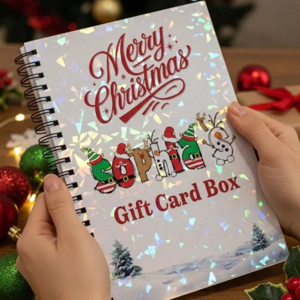Personalized Christmas Gift Card Book, Holographic Holiday Money Album