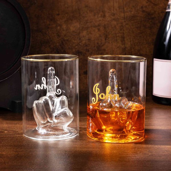 Personalized Funny Middle Finger 12.5 oz Whiskey Glass with Text, Fun Gag Home/Bar Accessories, Anniversary/Birthday Gift for Men/Wine Lovers