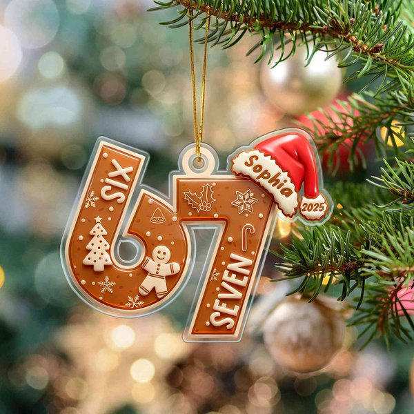 Personalisierte sechs sieben Weihnachten Gen Z Tween Acryl Ornament, benutzerdefinierte Name & Jahr, Cookie Design Teen Slang Ornament, Weihnachtsgeschenk für Teenager Enkel