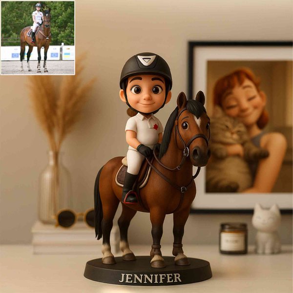 Benutzerdefinierte 3D-Cartoon-Stil Pferd Foto Schreibtisch Dekor mit Namen, realistische Acryl-Porträt für Büro & Home Decor, Weihnachtsgeschenk für Pferdeliebhaber / Reiter