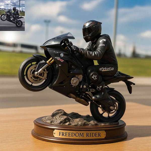 Sculpture photo de moto personnalisée avec nom, art de la moto en 3D capturant des moments de conduite épiques, cadeau commémoratif pour les pilotes passionnés.