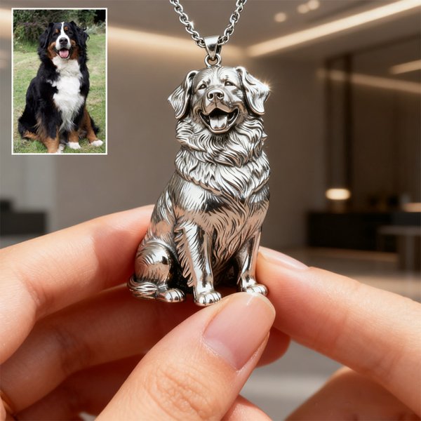 Personalisierte Haustier-Foto-Halskette - benutzerdefinierte 3D-Metall-Tier-Skulptur-Anhänger, Hund & Katze Gedenk-Schmuck, einzigartige Tierliebhaber Geschenk