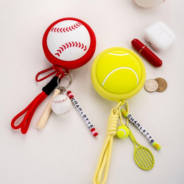 Personalized Tennis Ball Shaped Name Pouch Keychain with Racket Ball Charms Team Birthday Gift for Coach Tennis Lovers Teammates