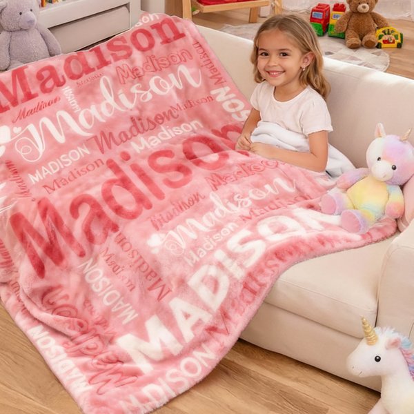 Personalized Soft Fleece Word Cloud Blanket with Name, Birthday/Christmas Gift for Newborn/Family