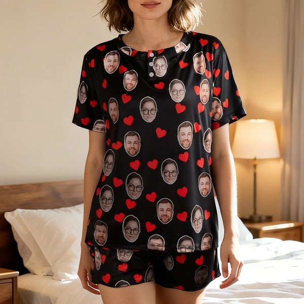Personalized Multi-Color Portrait Face Photo Pet Photo Women Men Pajamas Set Home Wear Valentine's Day Anniversary Gift for Him Her Couple