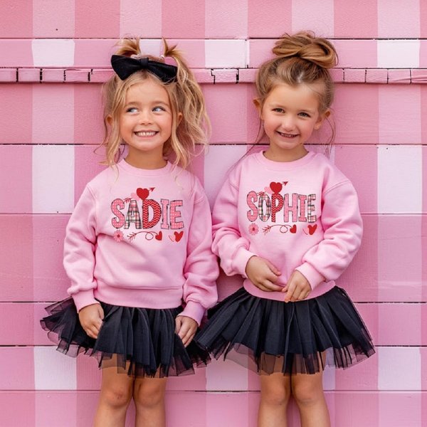 Personalized Retro Heart Sweatshirt with Name, Multicolor Sweater for Girls, Birthday/Valentine's Day Gift for Kids/Toddlers