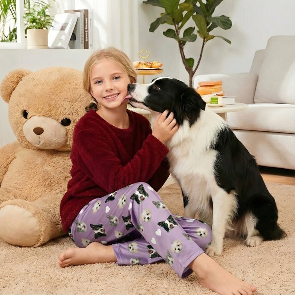 Personalized 1-4 Pet Face Photos Multicolor Kid Woman Man Pajama Pants with Drawstring Daily Wear Birthday Gift for Pet Lovers Owners