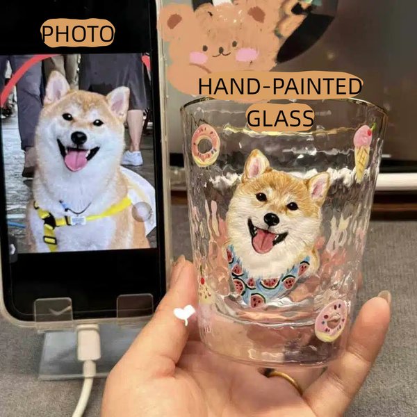 Custom Hand-Drawn Pet Portrait Glass Cup, Personalized Pet Cup with 1-5 Pets, Cute Animal Drawing Tumbler, Birthday/Anniversary Gift for Pet Lovers