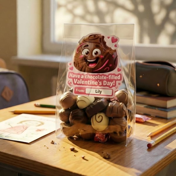 Personalized Valentine Chocolate Stickers for Kids, Custom Name Classroom Exchange Gift for Boys and Girls
