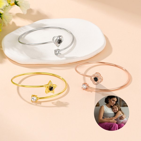 Cœur Personnalisé Etoile Design Cygne Photo Micro-Projection Bracelet Ajustable Bijoux Dainty Anniversary Birthday Gift for Women