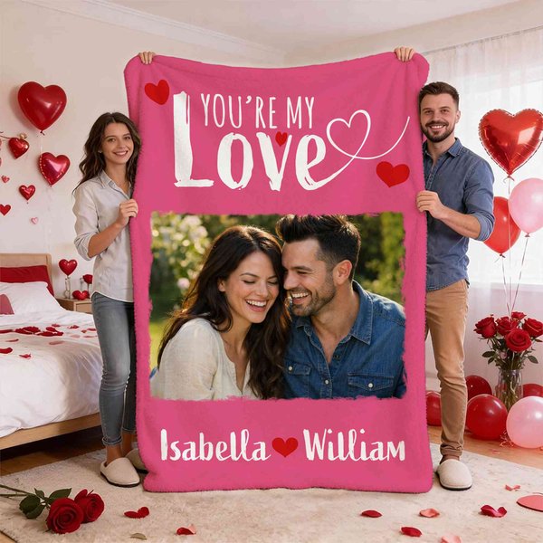 Couverture personnalisée avec photo de couple multicolore avec noms Cadeau de Saint-Valentin pour les couples et les petites amies