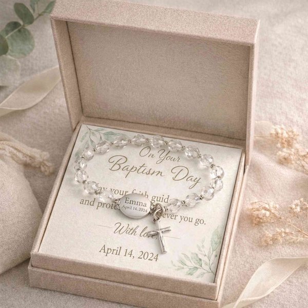 Personalized Family Protection Crystal Bracelet with Name & Date, Faith-Inspired Guardian Jewelry, Birthday/Mother’s Day Gift for Friends/Family