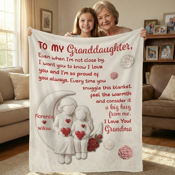 Personalized to My Granddaughter Blanket with Name, Flannel/Sherpa Soft Bed Couch Throw, Home Decor, Birthday Gift for Granddaughter from Grandma