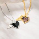 Personalized Heat-Activate Hidden Photo Angel Wing Heart Necklace with Engraved Text Memorial Sympathy Gift for Women