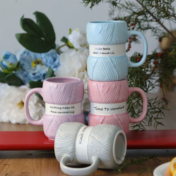 Personalized Knitting Mug with Text, 3D Yarn Ball Coffee Cup, Birthday/Mother’s Day Funny Gift for Knitters/Crochet Lovers/Mom