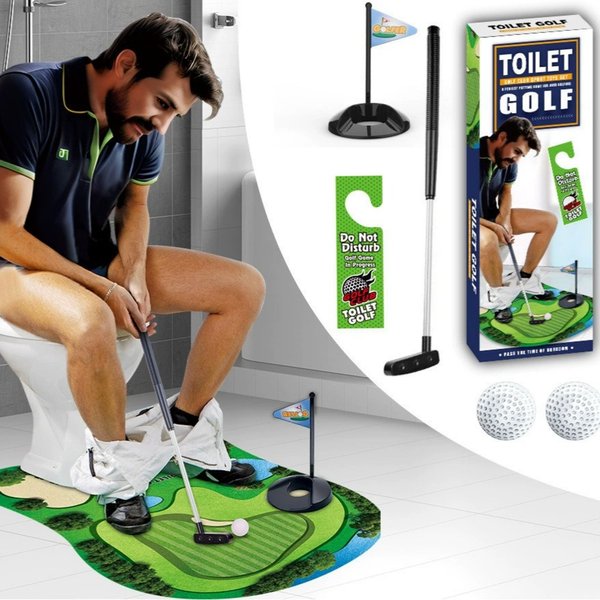 Toilet Golf Game Set for Men, Mini Potty Putter Golf Mat with Putter Balls & Flag, Funny Bathroom Gag Gift for Dad/Husband