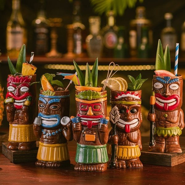 Hawaiian Tiki Becher Keramik Cocktail Glas, Tropische Insel Bar Becher für Mai Tai & Rum Getränke, Kreative Home Bar Party Dekoration Ideal Geschenk