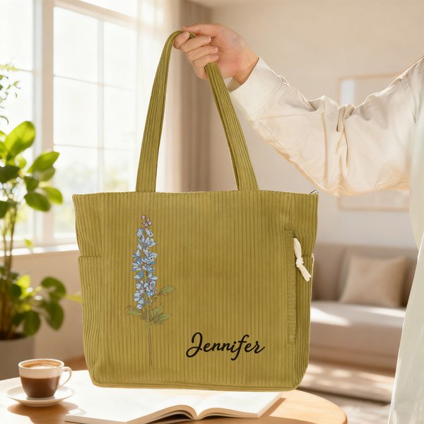 Personalisierte Geburt Blume Cord große Kapazität Tragetasche mit Namen täglichen Gebrauch Geburtstag Geschenk für Frauen