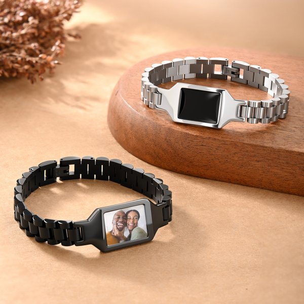 Personalized Heat-Reactive Photo Bracelet with  Engraved Text Meaningful Birthday Holiday Father's Day Gift for Father Brother