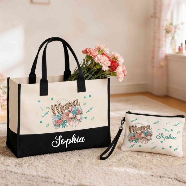 Sac à main de grande capacité avec nom, accessoires de voyage, cadeau de fête des mères/anniversaire pour maman/grand-mère