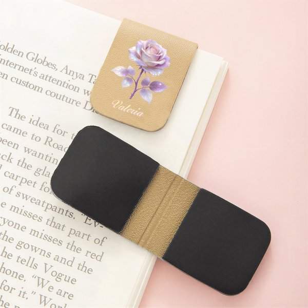 Personalized Multicolor Retro Birth Flower Magnetic PU Leather Bookmark Clip with Name Book Club Birthday Gift for Bookworms Reading Lovers