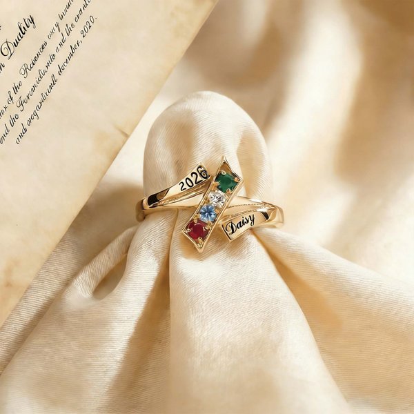 Personalized Graduation Friendship Ring with Birthstones & Name, Engraved Class of 2026 Jewelry Gift for Friends