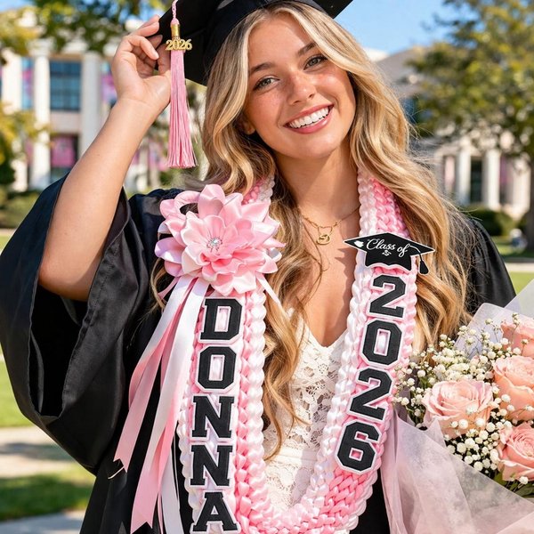 Custom Name Graduation Lei 2026, Grad Floral Lei Necklace, Graduation Accessory, Class of 2026 Senior Gift for Graduates