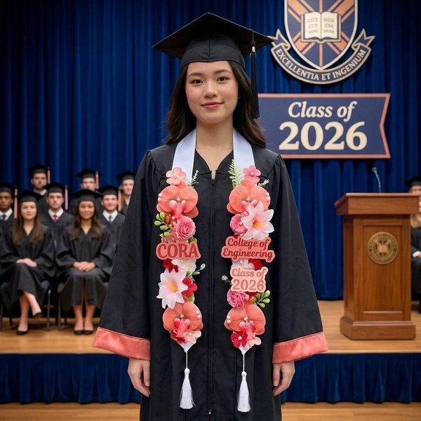 Custom Floral Graduation Stole with Name & College, Graduation Lei 2026, Floral Graduation Sash, Graduation Party Decor, Gift for Graduates