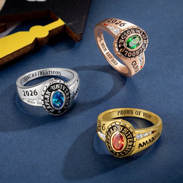 Personalized Engraved Birthstone Graduation Ring with Text Graduation Gift for Class of 2026 Graduates