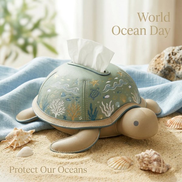Personalized Sea Turtle Tissue Box Cover with Name, Ocean Inspired Leather Tissue Holder, Coastal Home Decor, Birthday/Housewarming Gift for Women