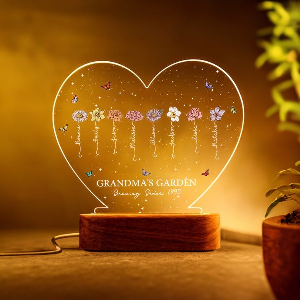 Veilleuse LED en forme de coeur, lampe de nuit avec base en bois, décoration d'intérieur, cadeau de fête des mères/anniversaire pour maman/grand-mère