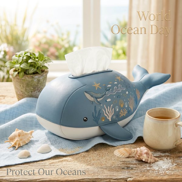 Personalized Whale Tissue Box Cover with Name, Cute Leather Animal Tissue Holder, Ocean Theme Home Decor, Housewarming Gift for Women/Ocean Lovers