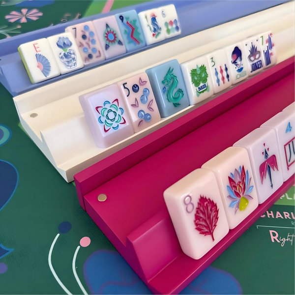 Wooden Mahjong racks & magnetic pushers; White mahjong racks Magenta mahjong wooden racks; magnetic