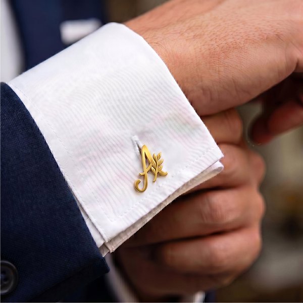 Personalized Minimalist Cufflinks with Initial and Leaf, Groomsmen Cufflinks, Father's Day/Wedding/Anniversary Gift for Dad/Him