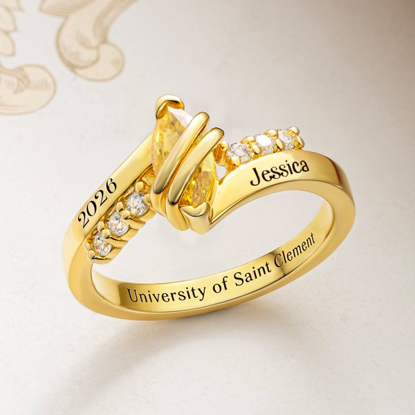 Personalisierte Graduierung Birthstone Ring mit eingraviertem Text und Zirkone Graduierung Geschenk für College High School Absolventen