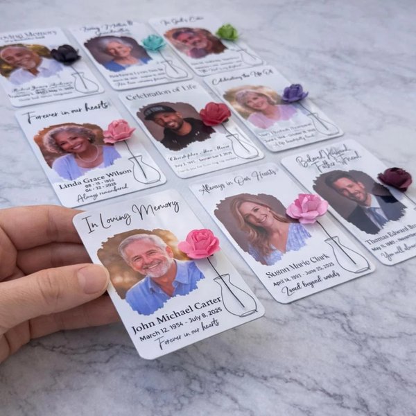 Personalized Memorial Photo Magnets with Rose & Text, Funeral Favor Keepsake, Celebration of Life/Sympathy Gift for Guests/Family