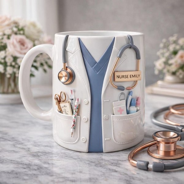 Tasse à café personnalisée pour infirmière avec nom, design médical avec stéthoscope, cadeau d'appréciation/de graduation pour infirmière/personnel médical/elle