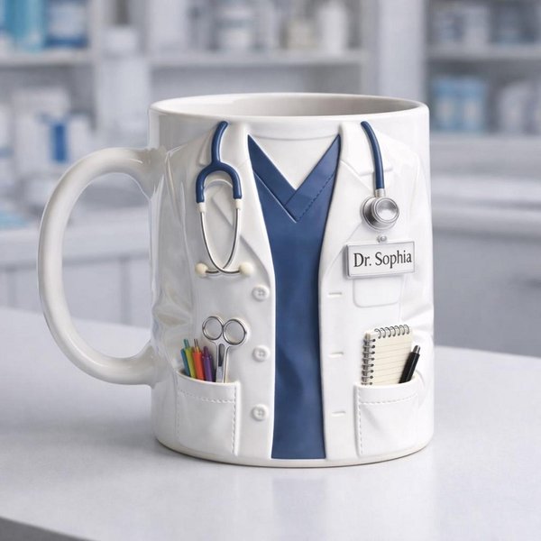 Personalized Stethoscope Scrubs Design Doctor Mug with Name, Medical Coffee Cup, Birthday/Appreciation Gift for Doctors/Medical Staff