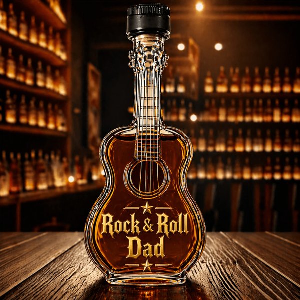Personalized Guitar Shaped Wine Bottle with Name/Phrase, Rock Style Liquor Decanter, Father's Day/Birthday Gift for Dad/Music Lover