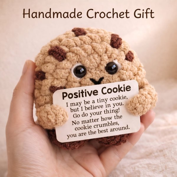 Handmade Crochet Positive Cookie Doll, Emotional Healing Support Pocket Plushie, Cute Desk Decor, Encouragement/Thinking of You Gift for Family/Friend