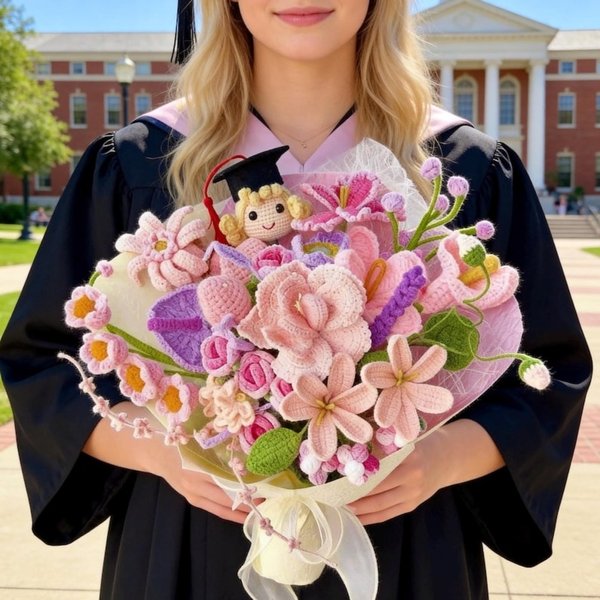 Personalisierte Crochet Graduation Bouquet mit Puppe, Klasse von 2026 handgemachte Geschenk, Graduation Day Geschenk für Sie / Grad