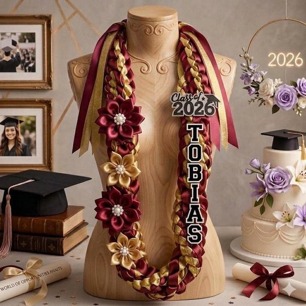 Personalized Graduation Flowers Lei with Name Year, Senior Lei Class of 2026 Keepsake, Gift for High School/College Graduates