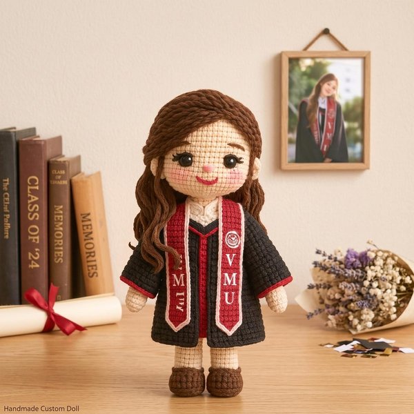 Poupée au crochet personnalisée à partir d'une photo, souvenir de la promotion 2026, poupée ressemblante, cadeau de fin d'études pour elle