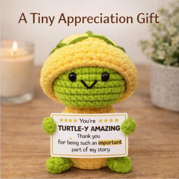 Positive Crochet Turtle Plush with Message, Cute Desk Companion for Coworker, Encouragement/Thinking of You Gift for Friend/Family
