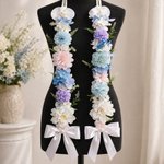 Custom Handmade Floral Mix Pearl Bow Graduation Stole, Ribbon & Fabric Flower Lei, Grad Sash, Unique High School/College Graduation Gift