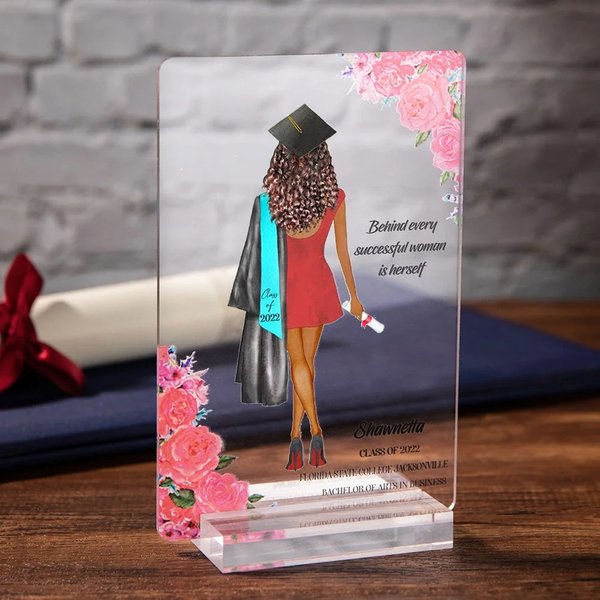 Plaque acrylique personnalisée Graduation Girl Boy Floral Keepsake with Name Text and Class of 2026 Gift for Graduates