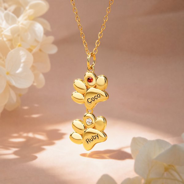 Collier de pierres de naissance personnalisé 1-12 Paw Print Exquisite Jewelry with Engraved Names Anniversary Birthday Gift for Pet Owner Lover (Cadeau d'anniversaire pour propriétaire d'animal de com