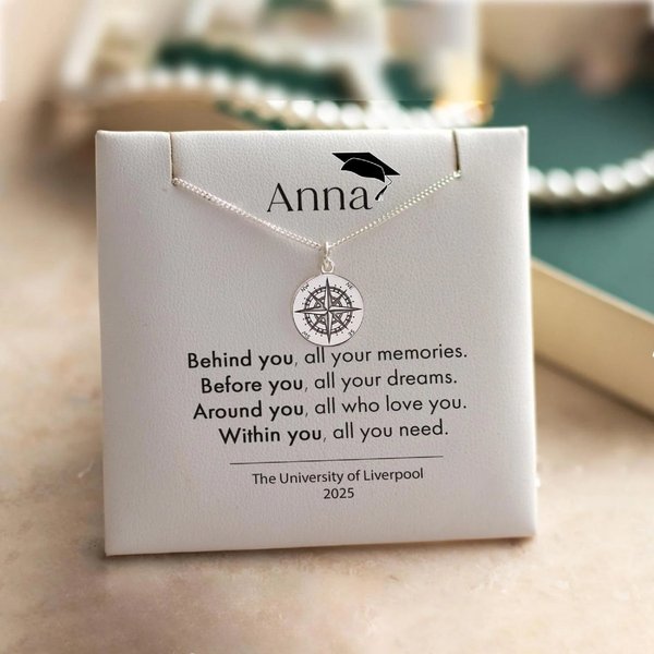Personalized University College Graduation Jewelry, Custom Engraved Compass Bracelet, Sentimental Safe Travel/New Journey Gift for Graduates