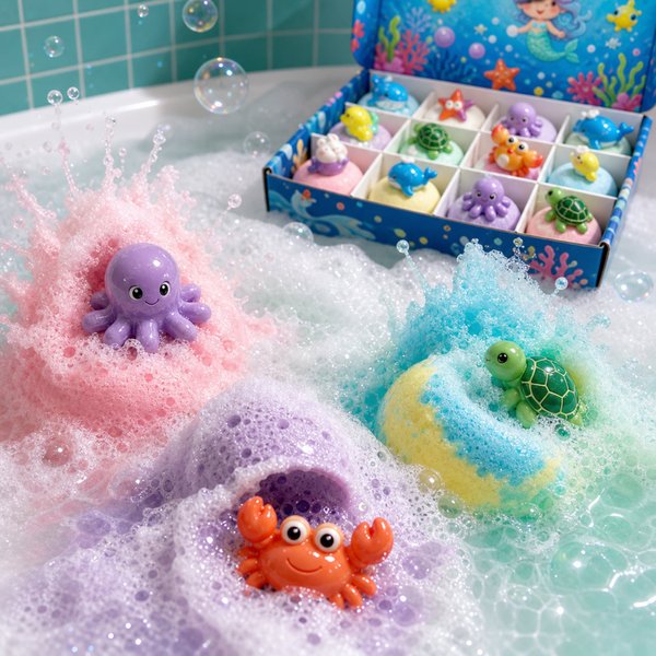 Kids Ocean Bath Bombs with Surprise Sea Animal Toys, Natural Fizzy Bath Bomb Set, Birthday/Christmas Gift for Kids